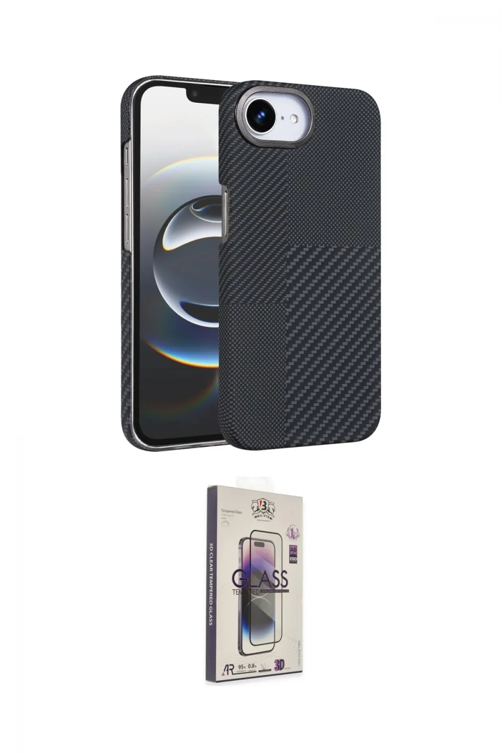 ieg™ iPhone 16E Kılıf Doruk Serisi - Siyah Bilvis 3D Cam Ekran Koruyucu