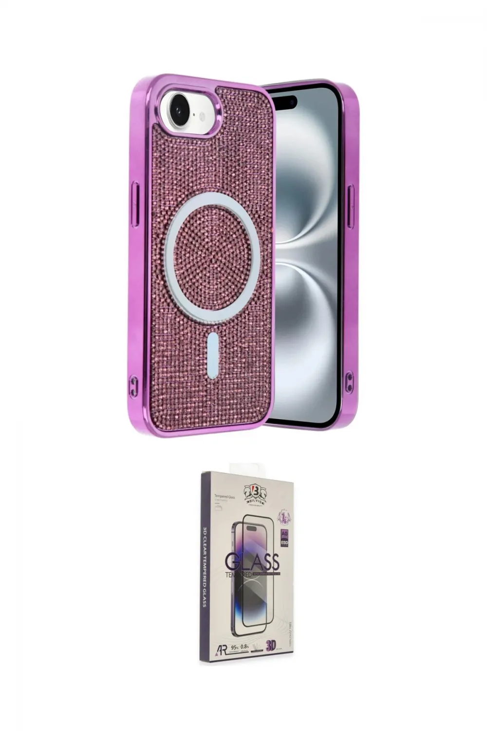 ieg™ iPhone 16E Kılıf Eksen Çizgi - Siyah Bilvis 3D Cam Ekran Koruyucu