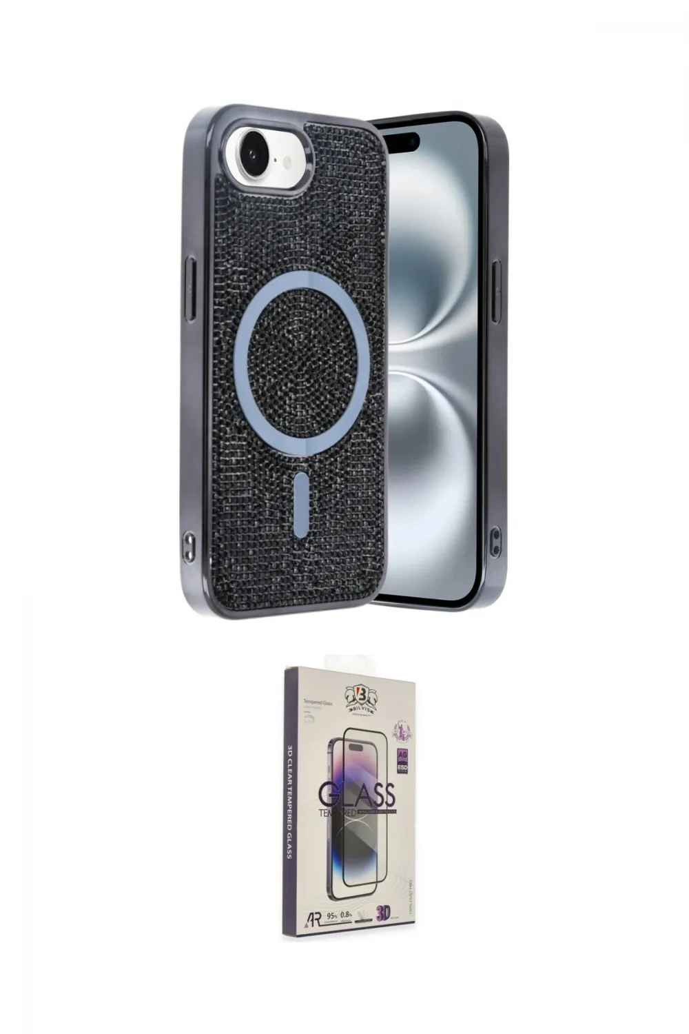 ieg™ iPhone 16E Kılıf Eksen Çizgi - Siyah Bilvis 3D Cam Ekran Koruyucu