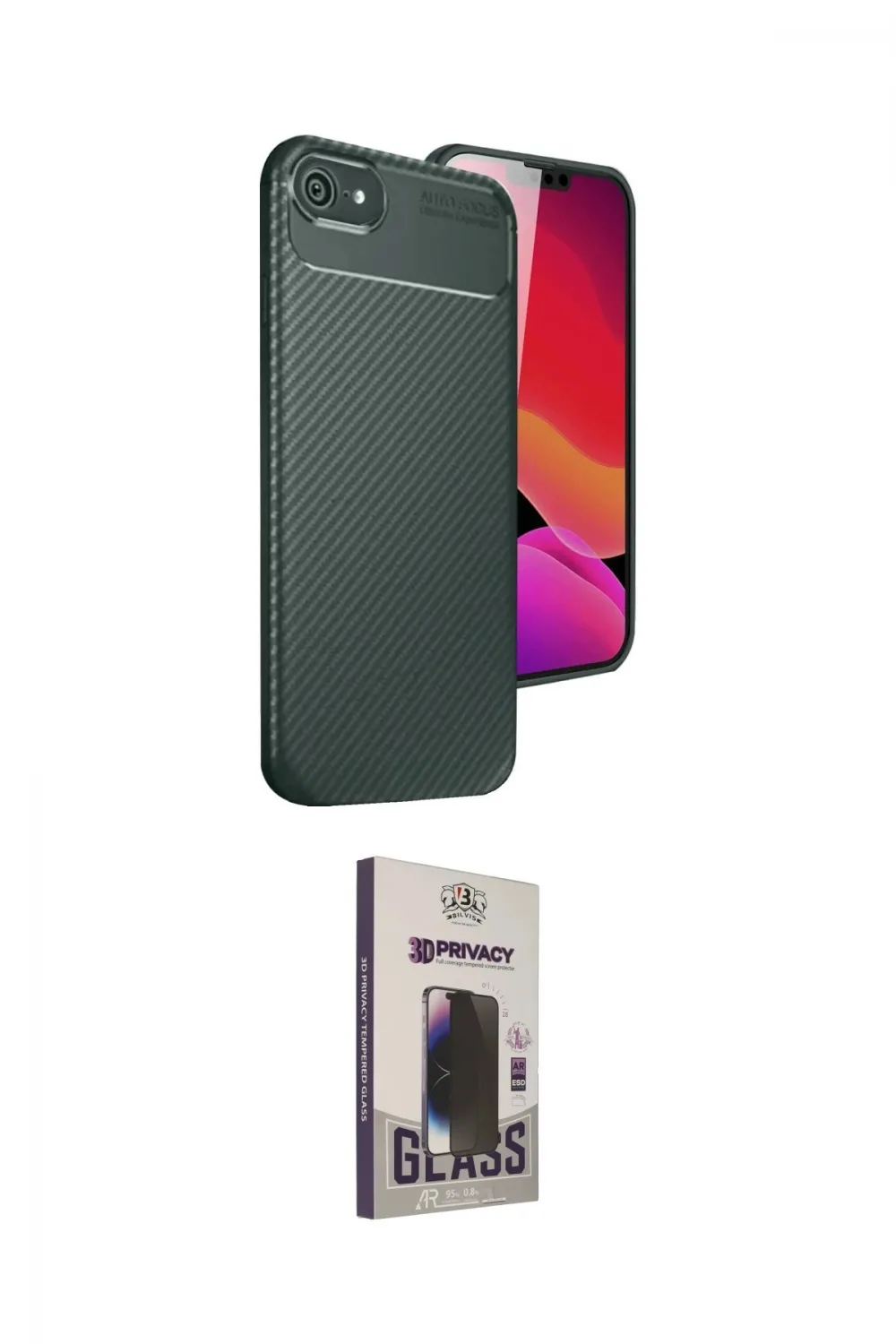 ieg™ iPhone 16E Kılıf Eksen Form Prime - Siyah Bilvis Hayalet Cam Ekran Koruyucu