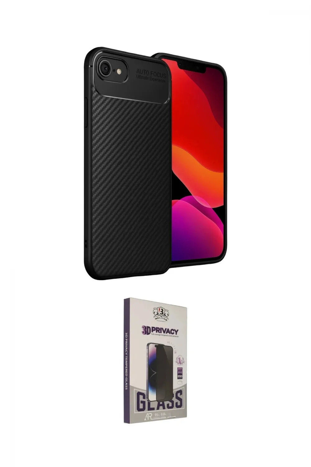 ieg™ iPhone 16E Kılıf Eksen Form Prime - Siyah Bilvis Hayalet Cam Ekran Koruyucu