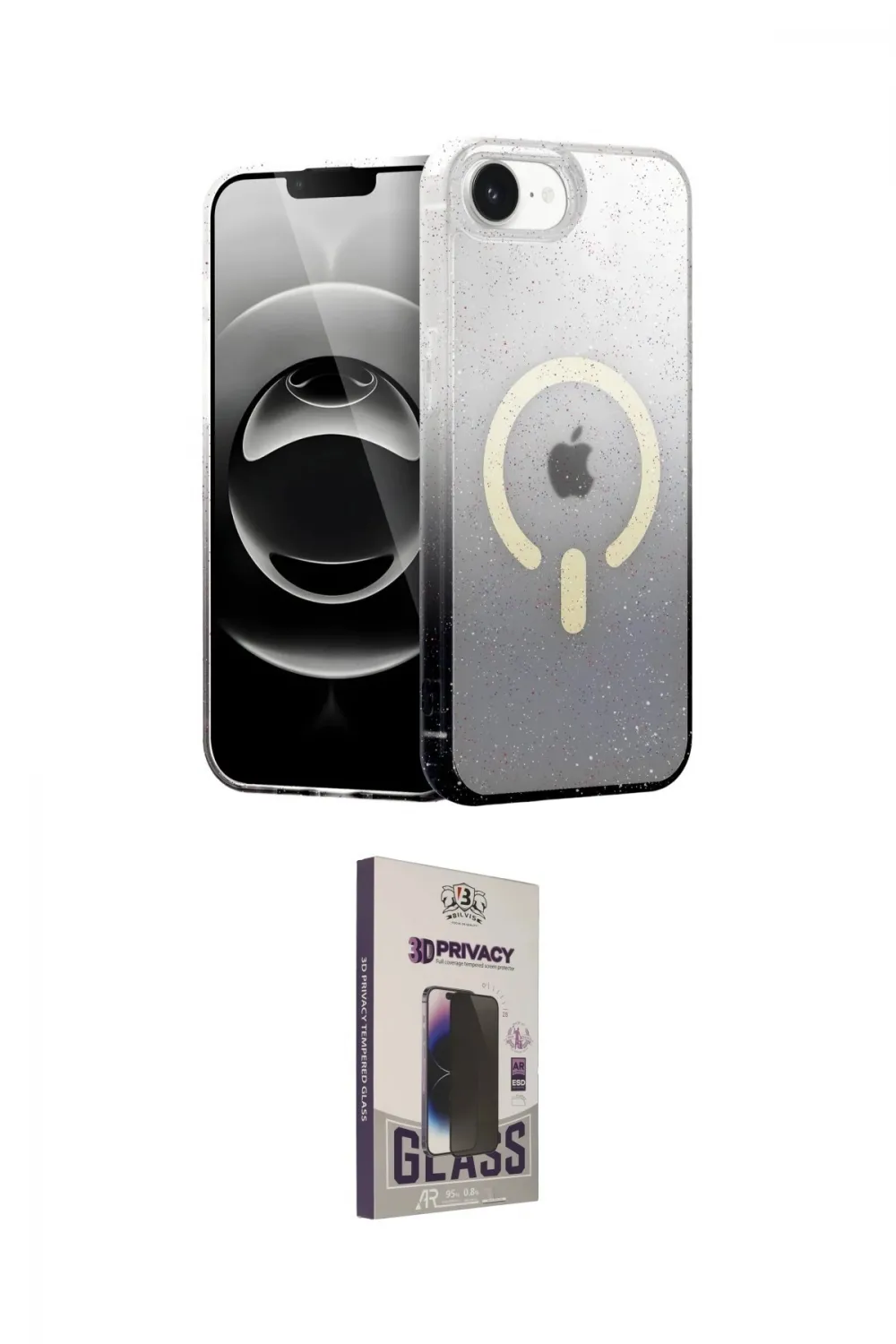 ieg™ iPhone 16E Kılıf Eksen Minimal Özel Seri - Siyah Bilvis Hayalet Cam Ekran Koruyucu