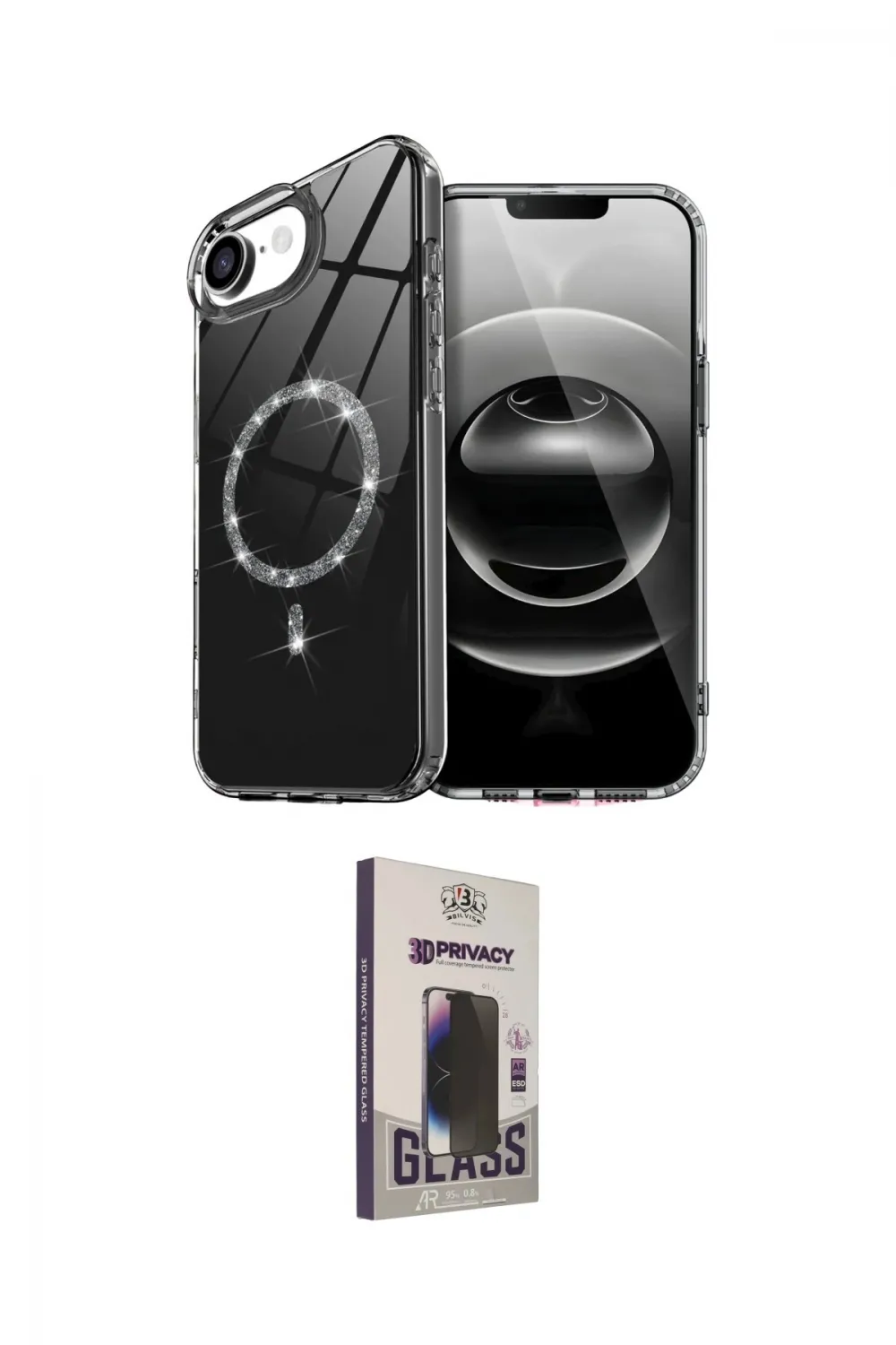 ieg™ iPhone 16E Kılıf Kıvılcım Form Prime - Siyah Bilvis Hayalet Cam Ekran Koruyucu