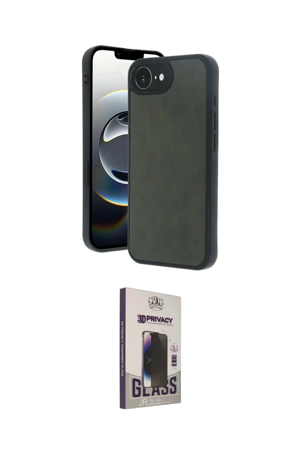 ieg™ iPhone 16E Kılıf Kıvılcım Işık Serisi - Siyah Bilvis Hayalet Cam Ekran Koruyucu