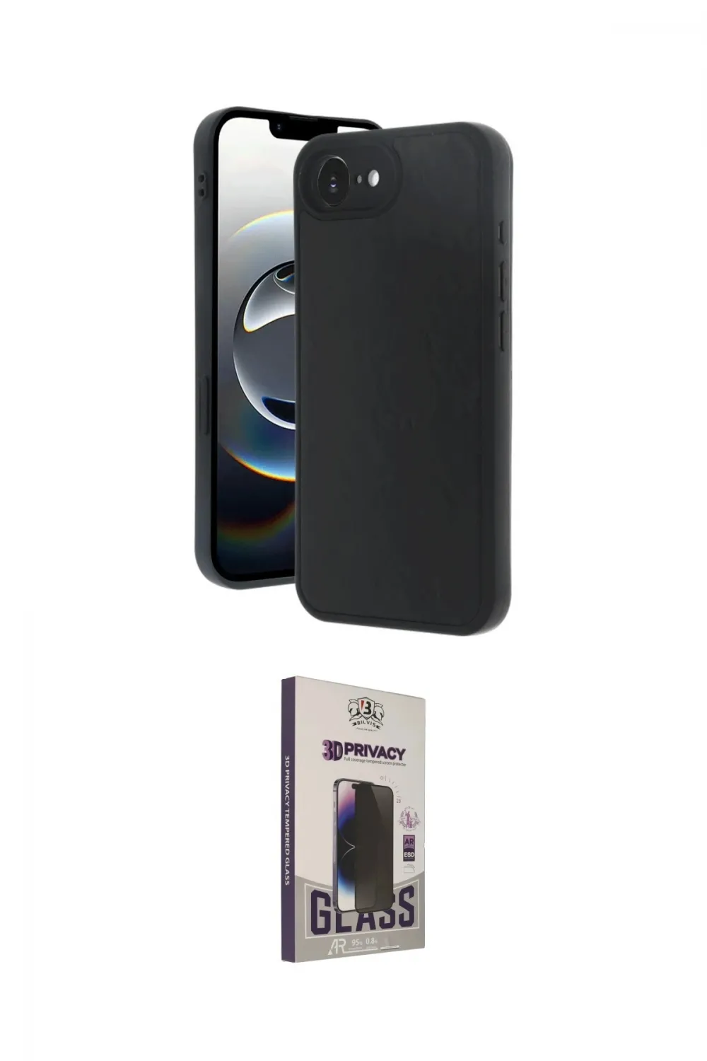 ieg™ iPhone 16E Kılıf Kıvılcım Işık Serisi - Siyah Bilvis Hayalet Cam Ekran Koruyucu