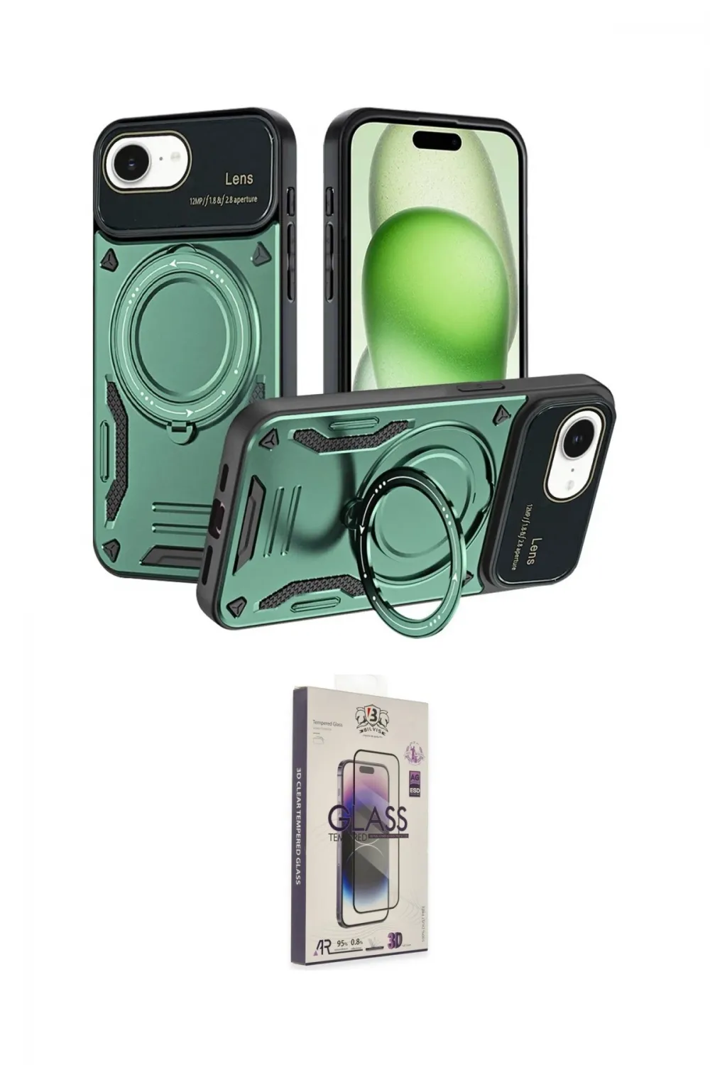 ieg™ iPhone 16E Kılıf Kıvılcım Modern Serisi - Siyah Bilvis 3D Cam Ekran Koruyucu