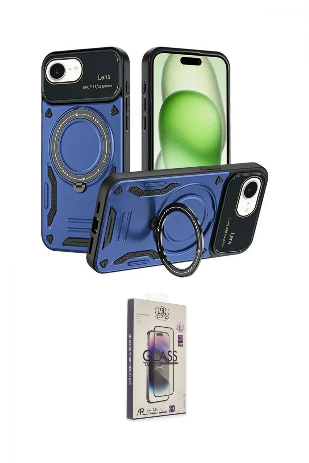 ieg™ iPhone 16E Kılıf Kıvılcım Modern Serisi - Siyah Bilvis 3D Cam Ekran Koruyucu