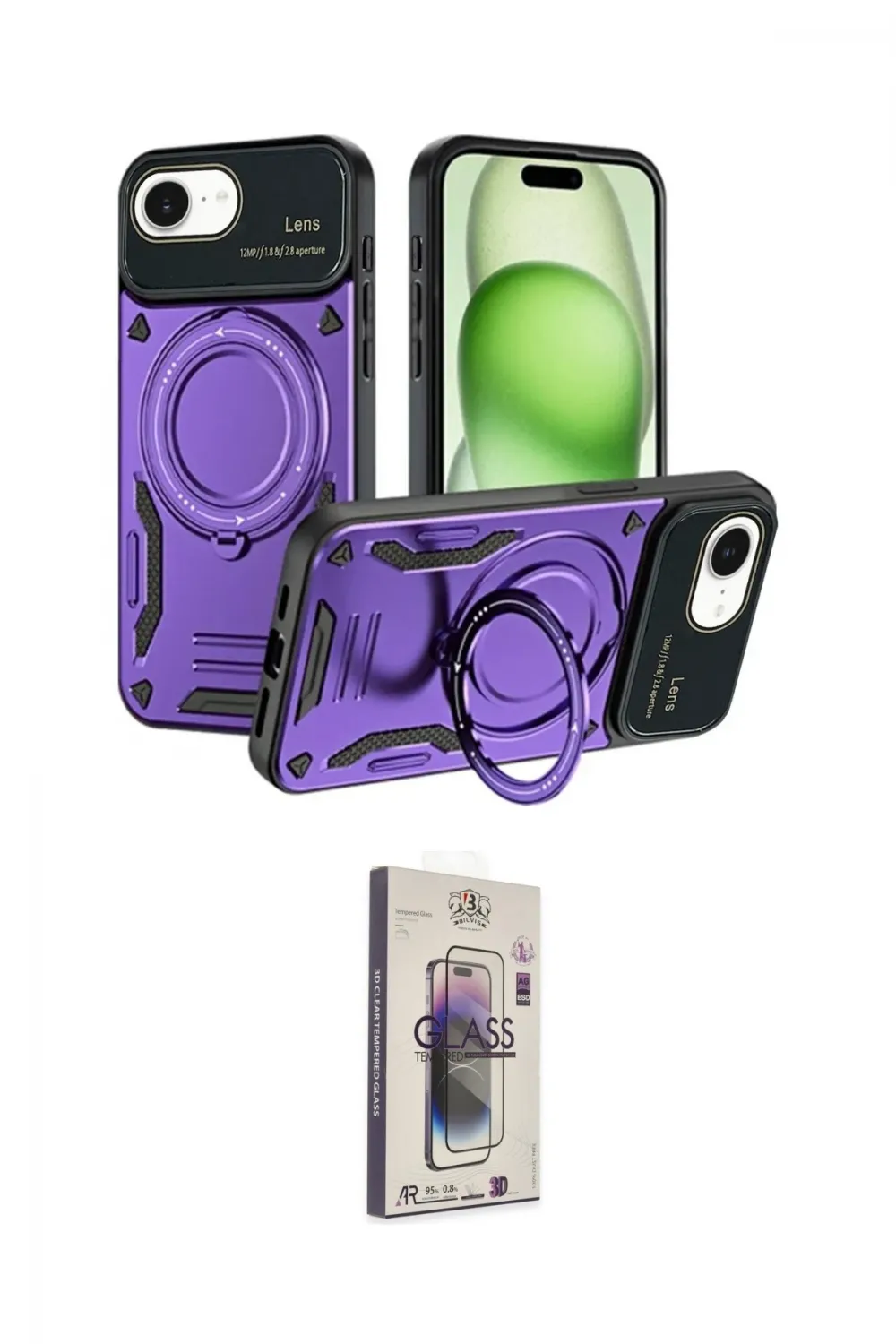 ieg™ iPhone 16E Kılıf Kıvılcım Modern Serisi - Siyah Bilvis 3D Cam Ekran Koruyucu