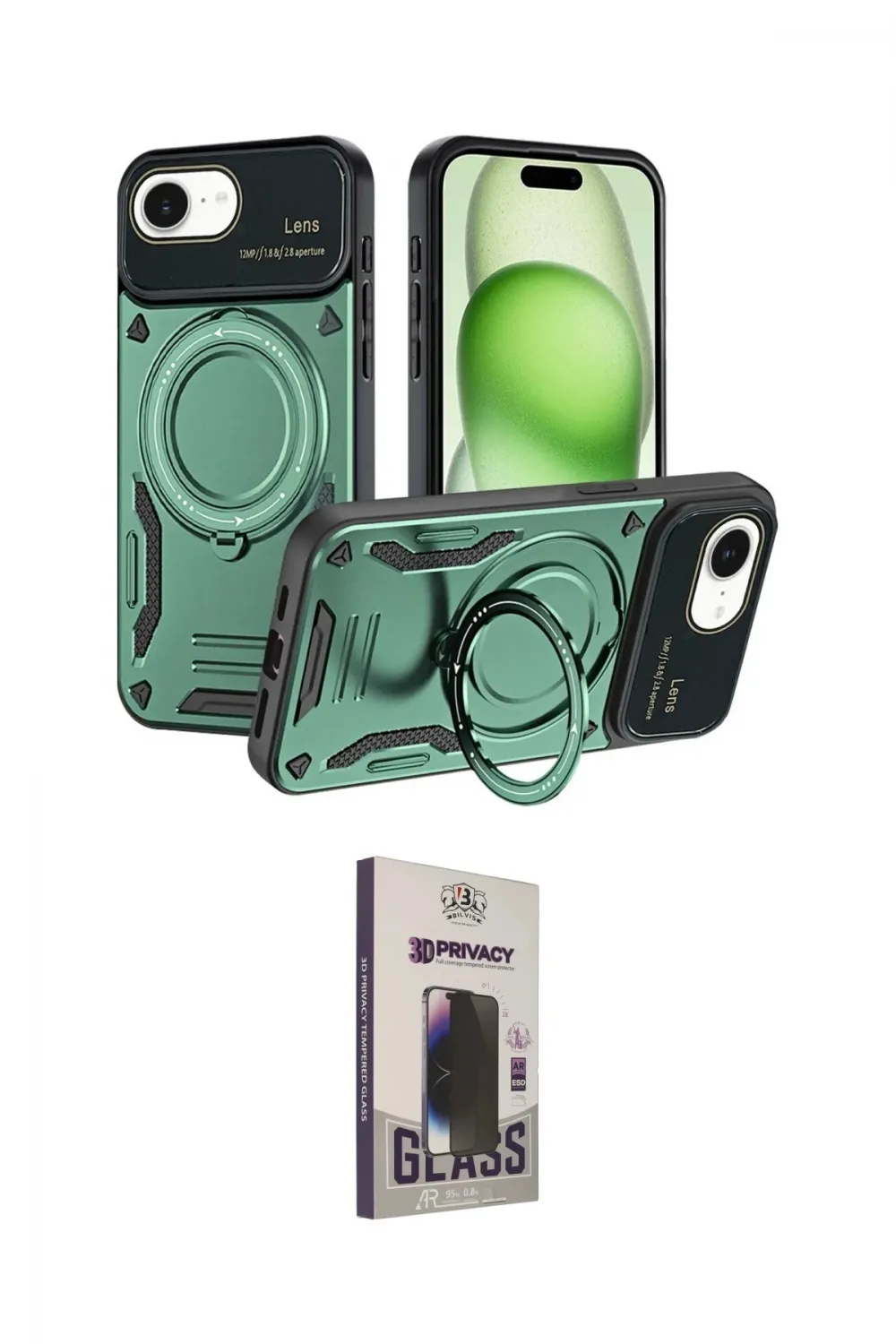 ieg™ iPhone 16E Kılıf Kıvılcım Modern Serisi - Siyah Bilvis Hayalet Cam Ekran Koruyucu