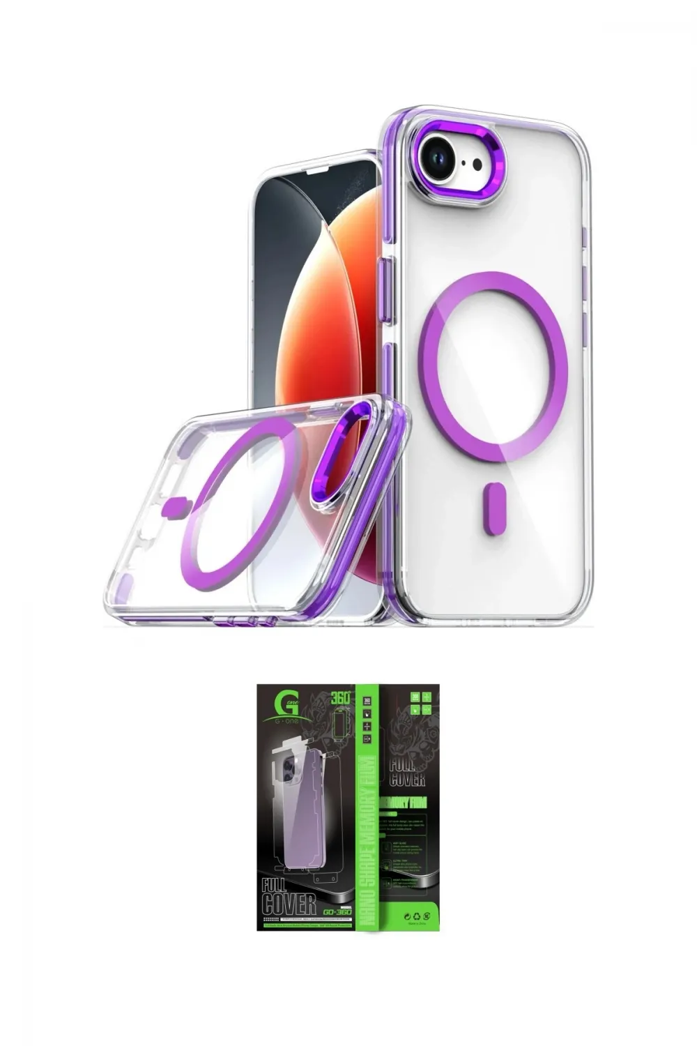 ieg™ iPhone 16E Kılıf Kozmos Doku Koleksiyonu - Şeffaf 360 Full Body Arka Koruyucu