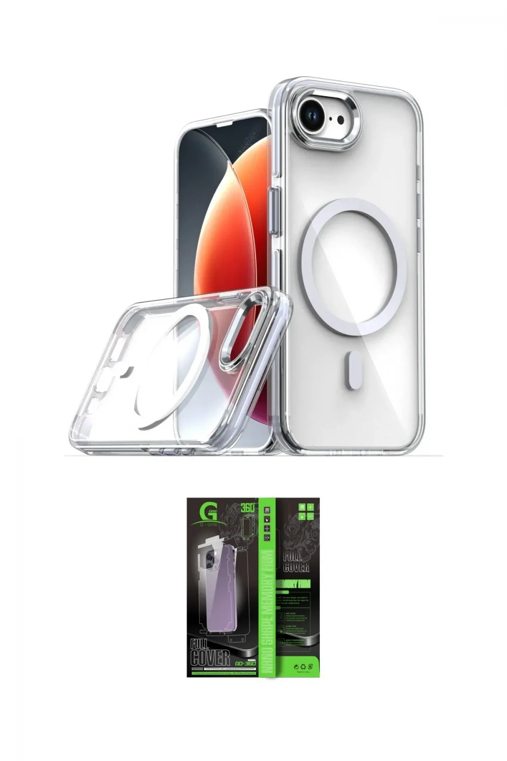 ieg™ iPhone 16E Kılıf Kozmos Doku Koleksiyonu - Şeffaf 360 Full Body Arka Koruyucu