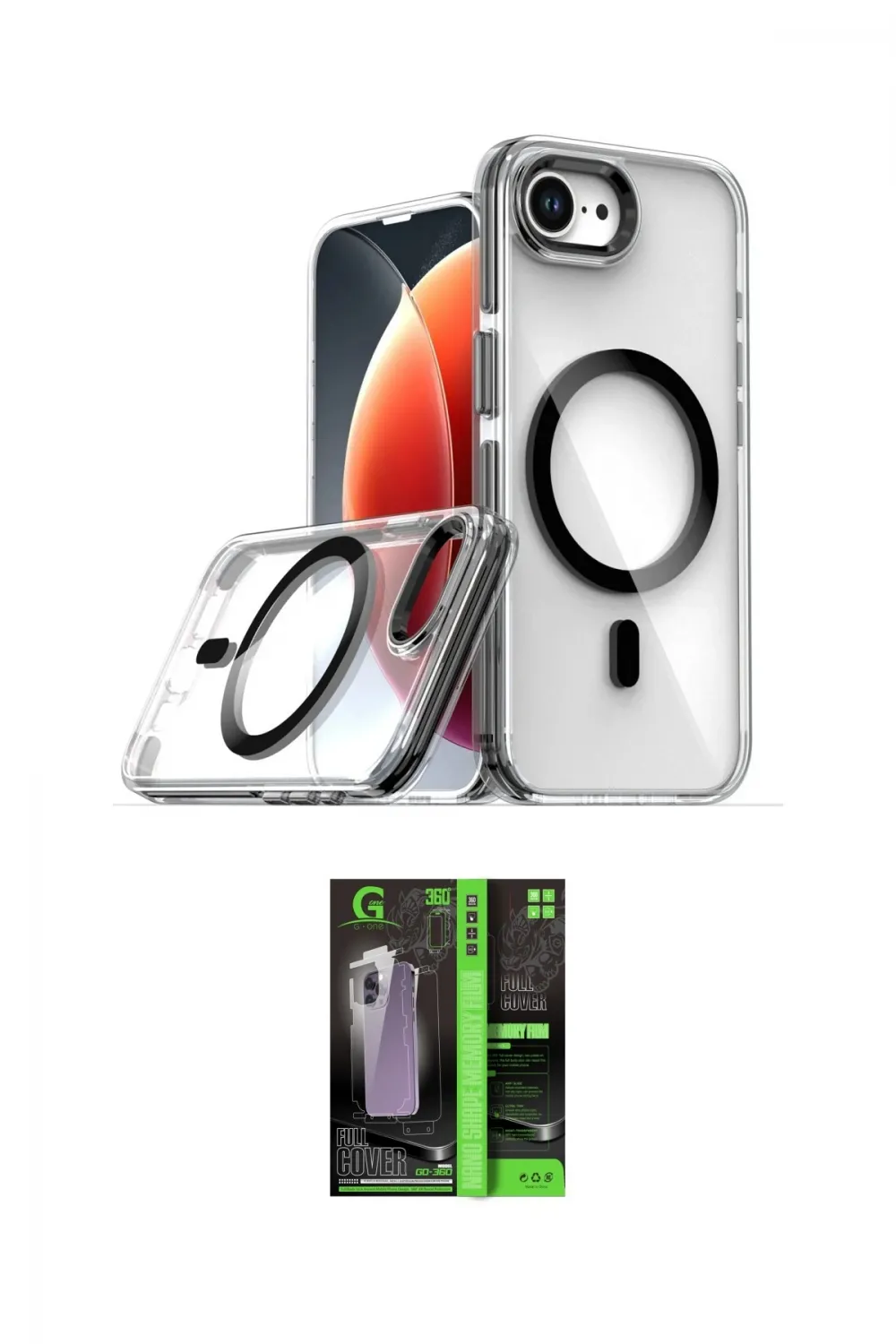 ieg™ iPhone 16E Kılıf Kozmos Doku Koleksiyonu - Şeffaf 360 Full Body Arka Koruyucu