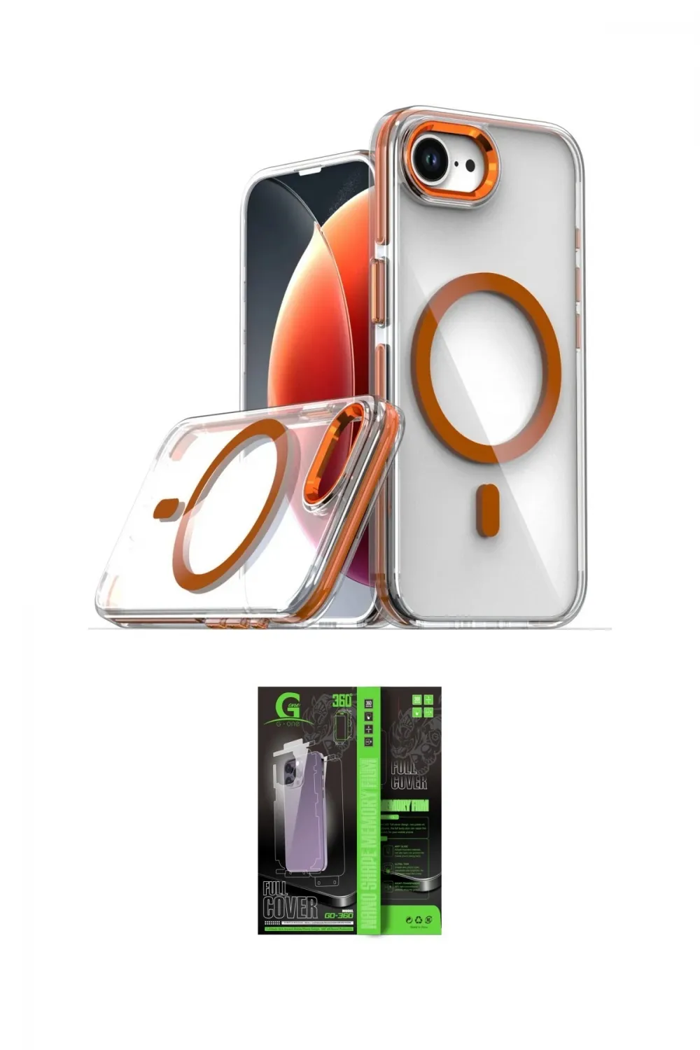 ieg™ iPhone 16E Kılıf Kozmos Doku Koleksiyonu - Şeffaf 360 Full Body Arka Koruyucu