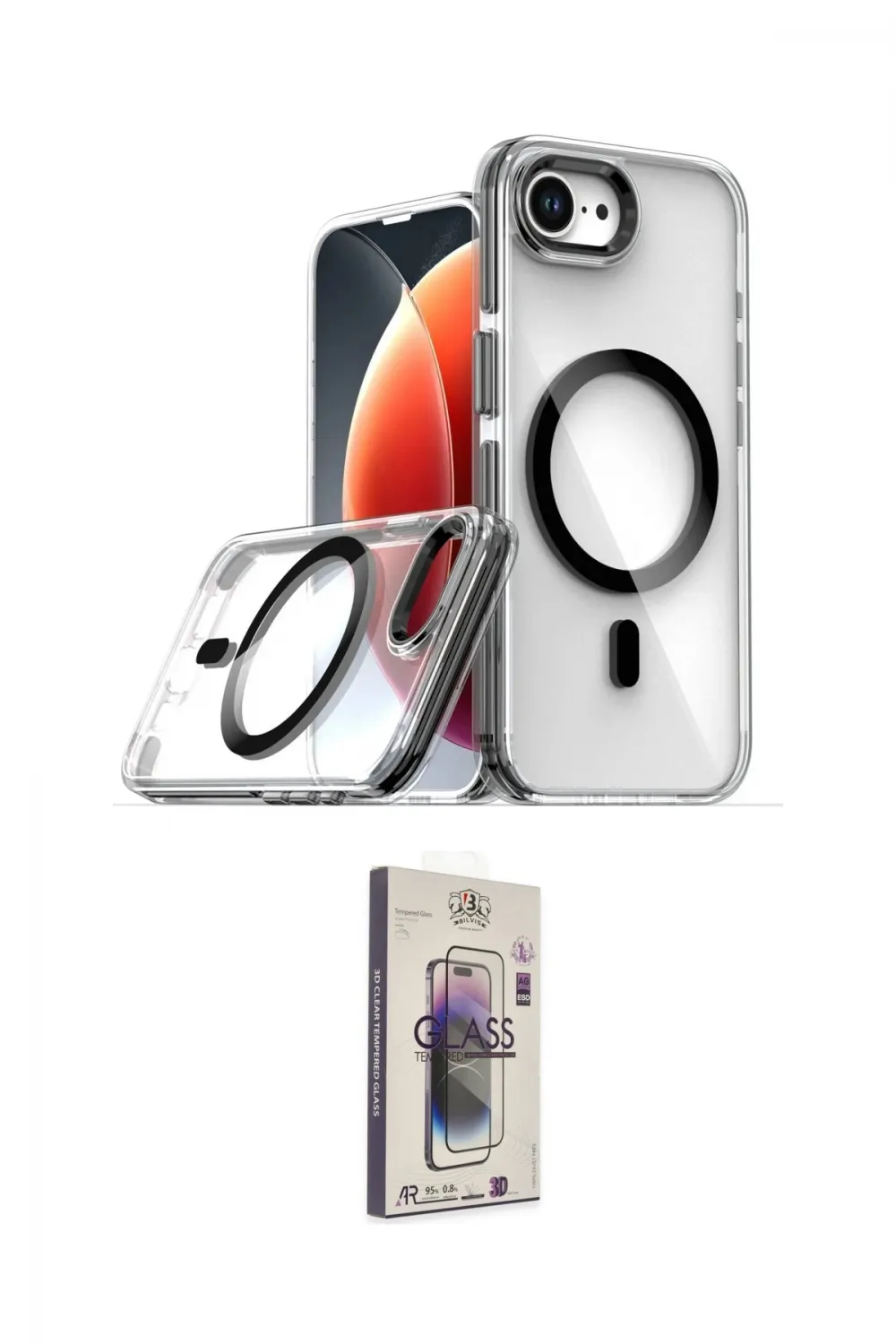 ieg™ iPhone 16E Kılıf Kozmos Doku Koleksiyonu - Siyah Bilvis 3D Cam Ekran Koruyucu