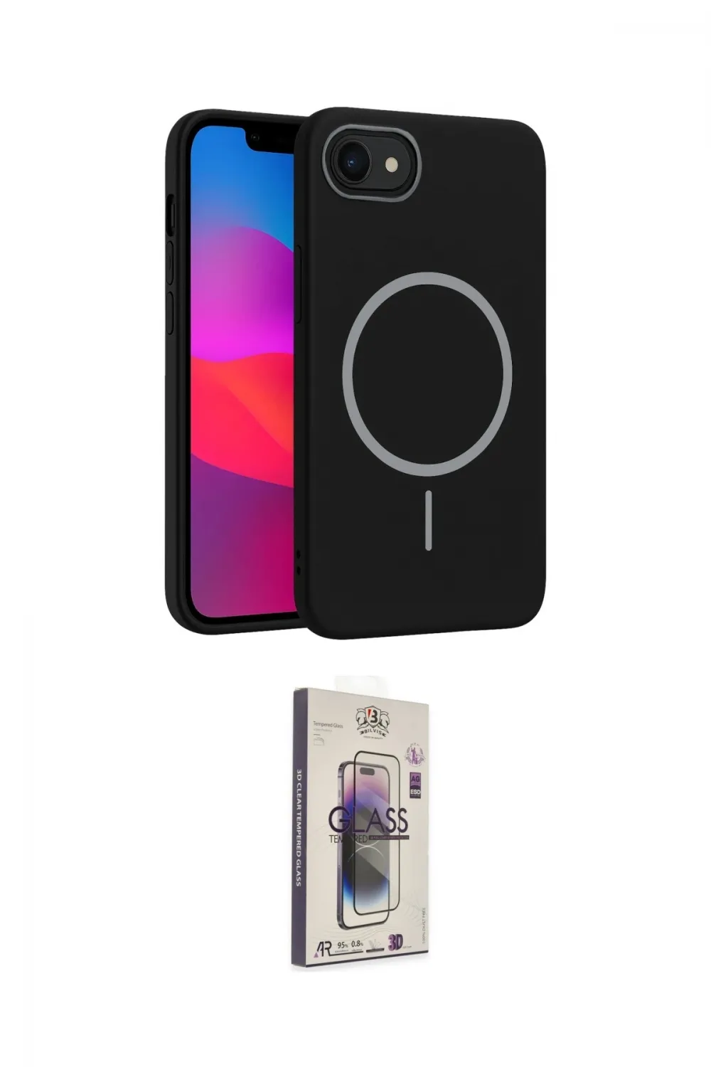 ieg™ iPhone 16E Kılıf Siluet Doku Özel Seri - Siyah Bilvis 3D Cam Ekran Koruyucu