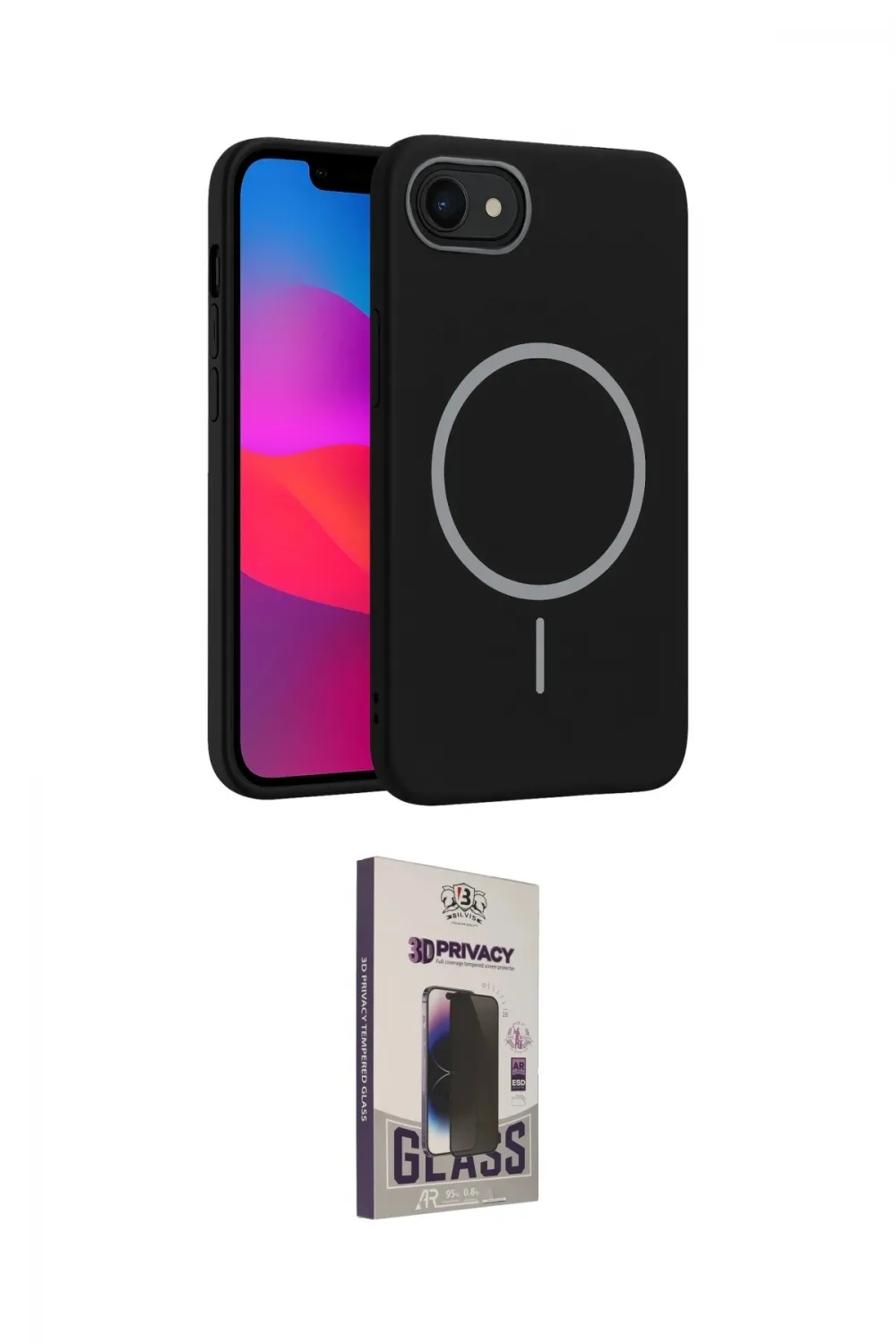 ieg™ iPhone 16E Kılıf Siluet Doku Özel Seri - Siyah Bilvis Hayalet Cam Ekran Koruyucu