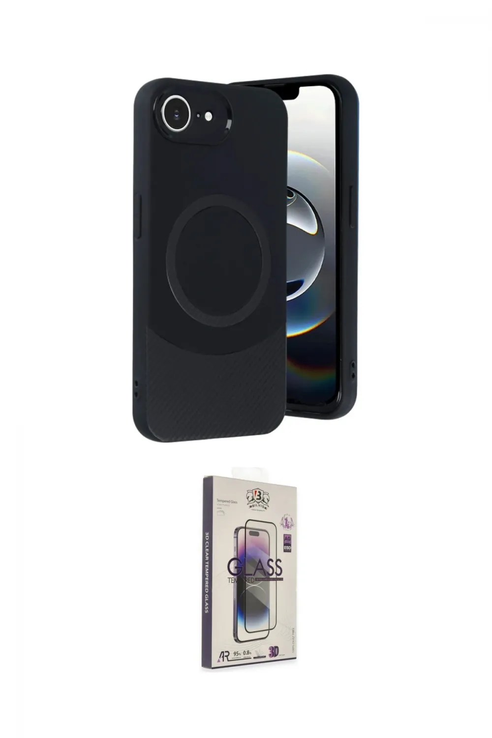 ieg™ iPhone 16E Kılıf Ufuk Serisi - Siyah Bilvis 3D Cam Ekran Koruyucu