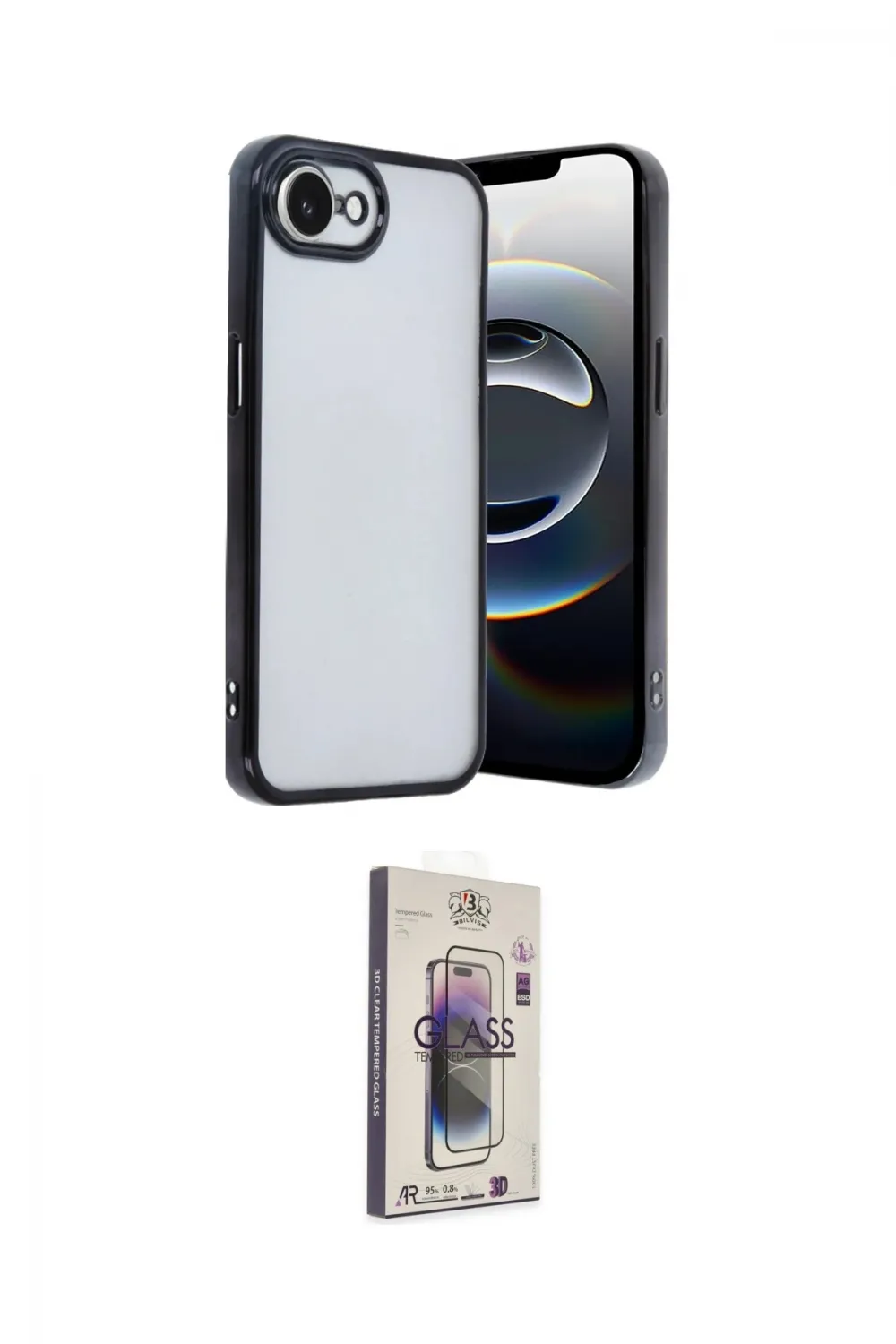 ieg™ iPhone 16E Kılıf Vadi Minimal - Siyah Bilvis 3D Cam Ekran Koruyucu