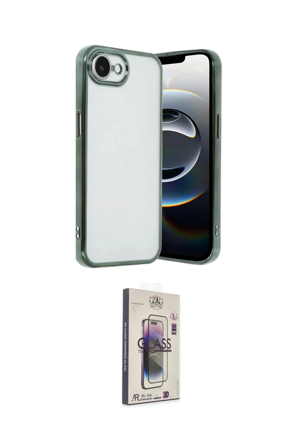ieg™ iPhone 16E Kılıf Vadi Minimal - Siyah Bilvis 3D Cam Ekran Koruyucu