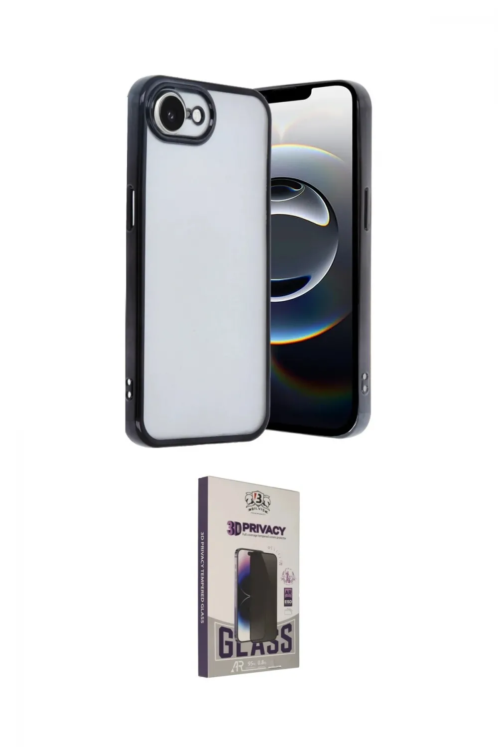 ieg™ iPhone 16E Kılıf Vadi Minimal - Siyah Bilvis Hayalet Cam Ekran Koruyucu