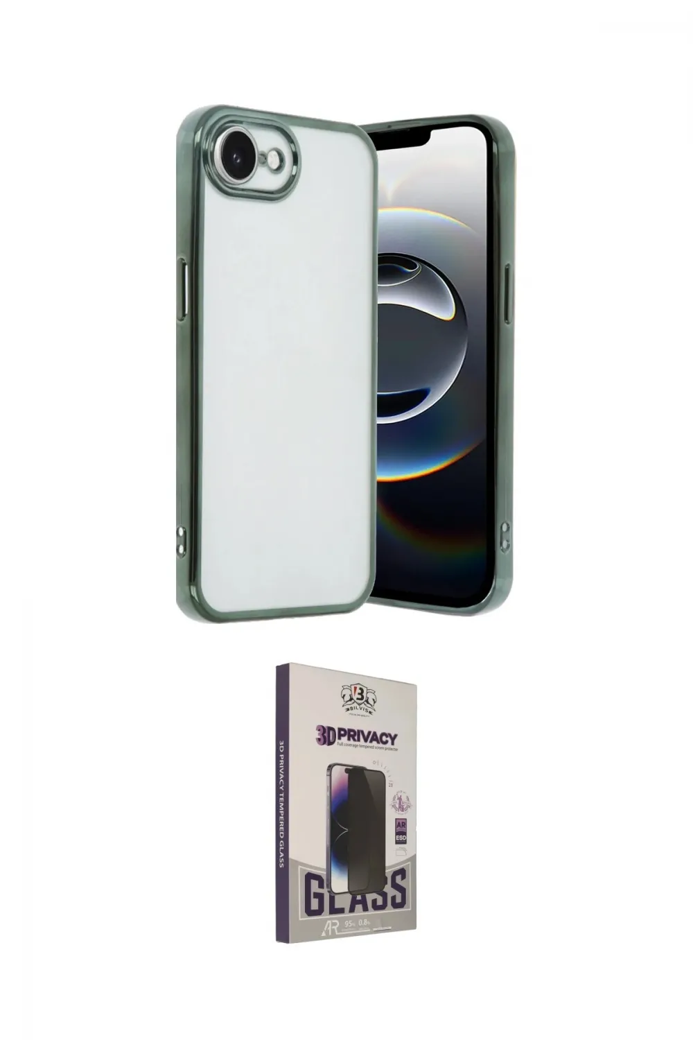 ieg™ iPhone 16E Kılıf Vadi Minimal - Siyah Bilvis Hayalet Cam Ekran Koruyucu