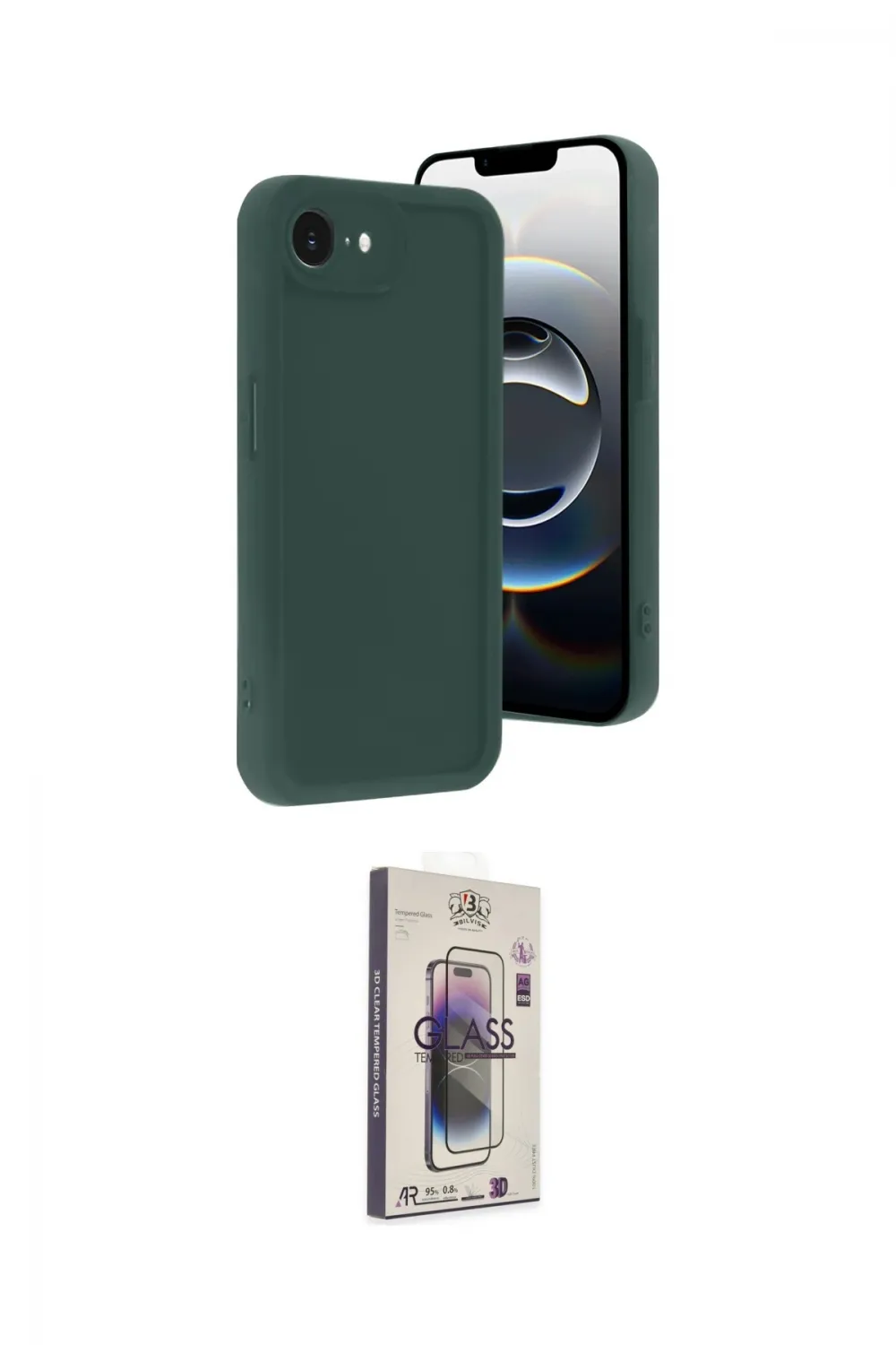 ieg™ iPhone 16E Kılıf Yankı Yansıma Özel Seri - Siyah Bilvis 3D Cam Ekran Koruyucu
