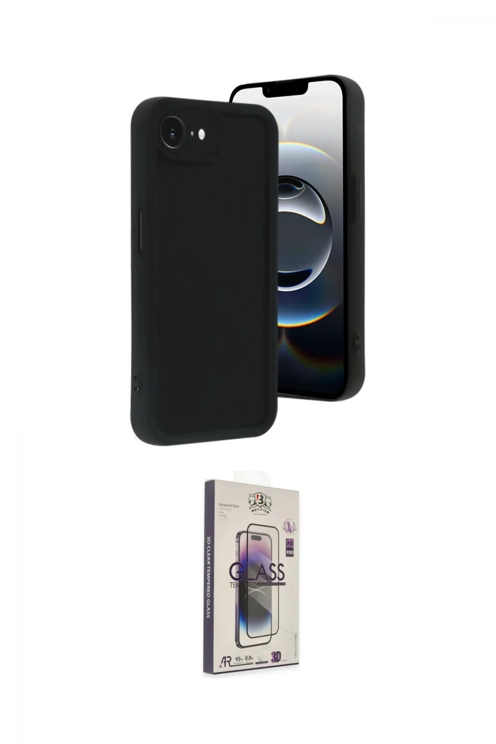 ieg™ iPhone 16E Kılıf Yankı Yansıma Özel Seri - Siyah Bilvis 3D Cam Ekran Koruyucu
