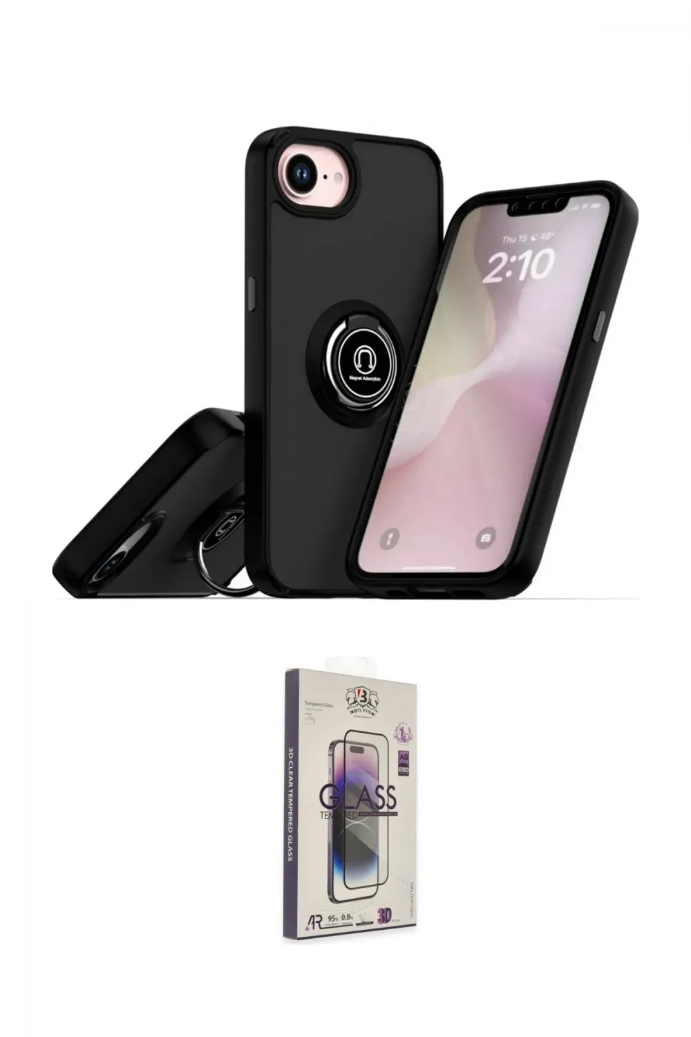 ieg™ iPhone 16E Kılıf Yörünge Çizgi - Siyah Bilvis 3D Cam Ekran Koruyucu