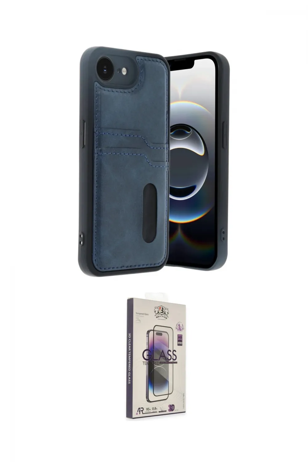 ieg™ iPhone 16E Kılıf Yörünge Işık Serisi - Siyah Bilvis 3D Cam Ekran Koruyucu