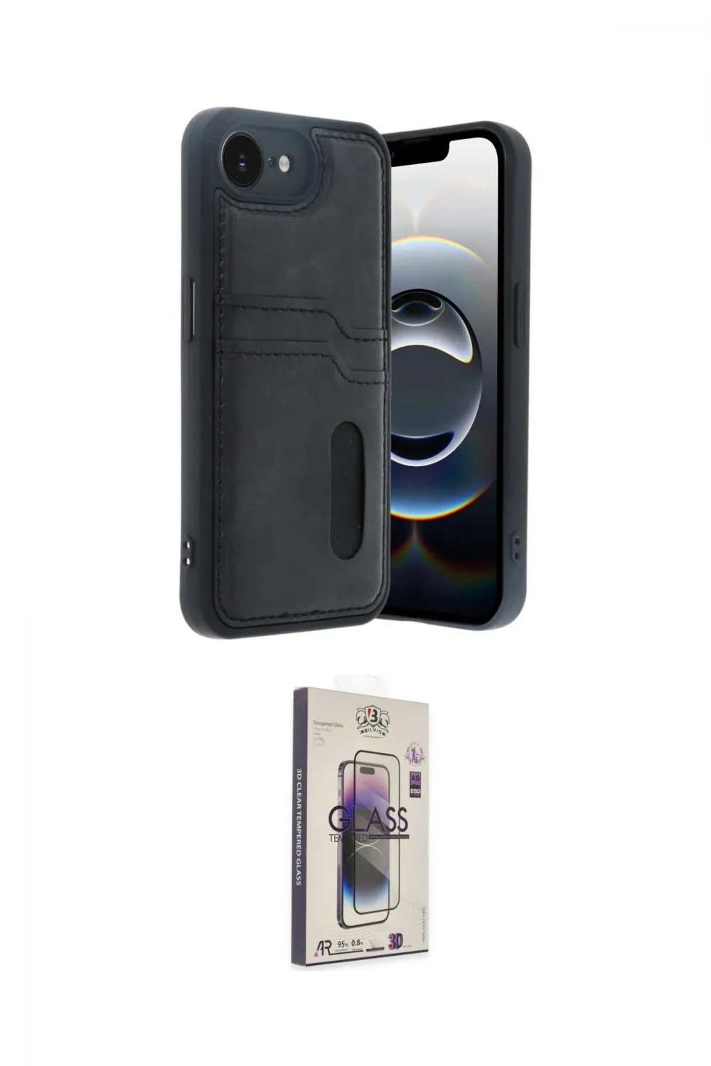 ieg™ iPhone 16E Kılıf Yörünge Işık Serisi - Siyah Bilvis 3D Cam Ekran Koruyucu