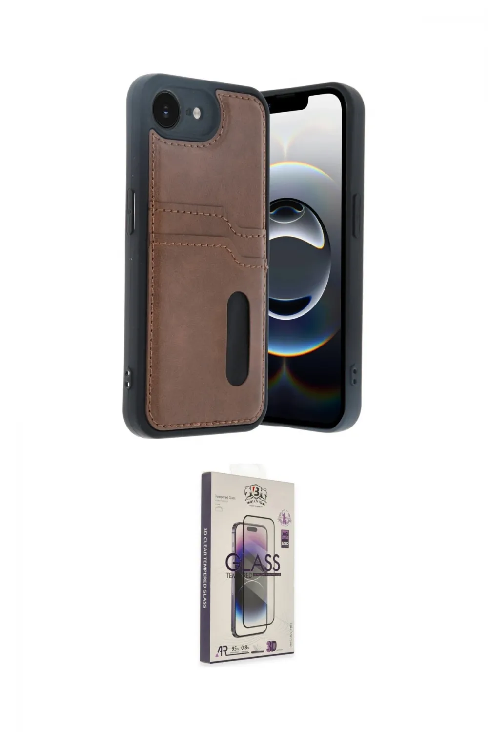 ieg™ iPhone 16E Kılıf Yörünge Işık Serisi - Siyah Bilvis 3D Cam Ekran Koruyucu