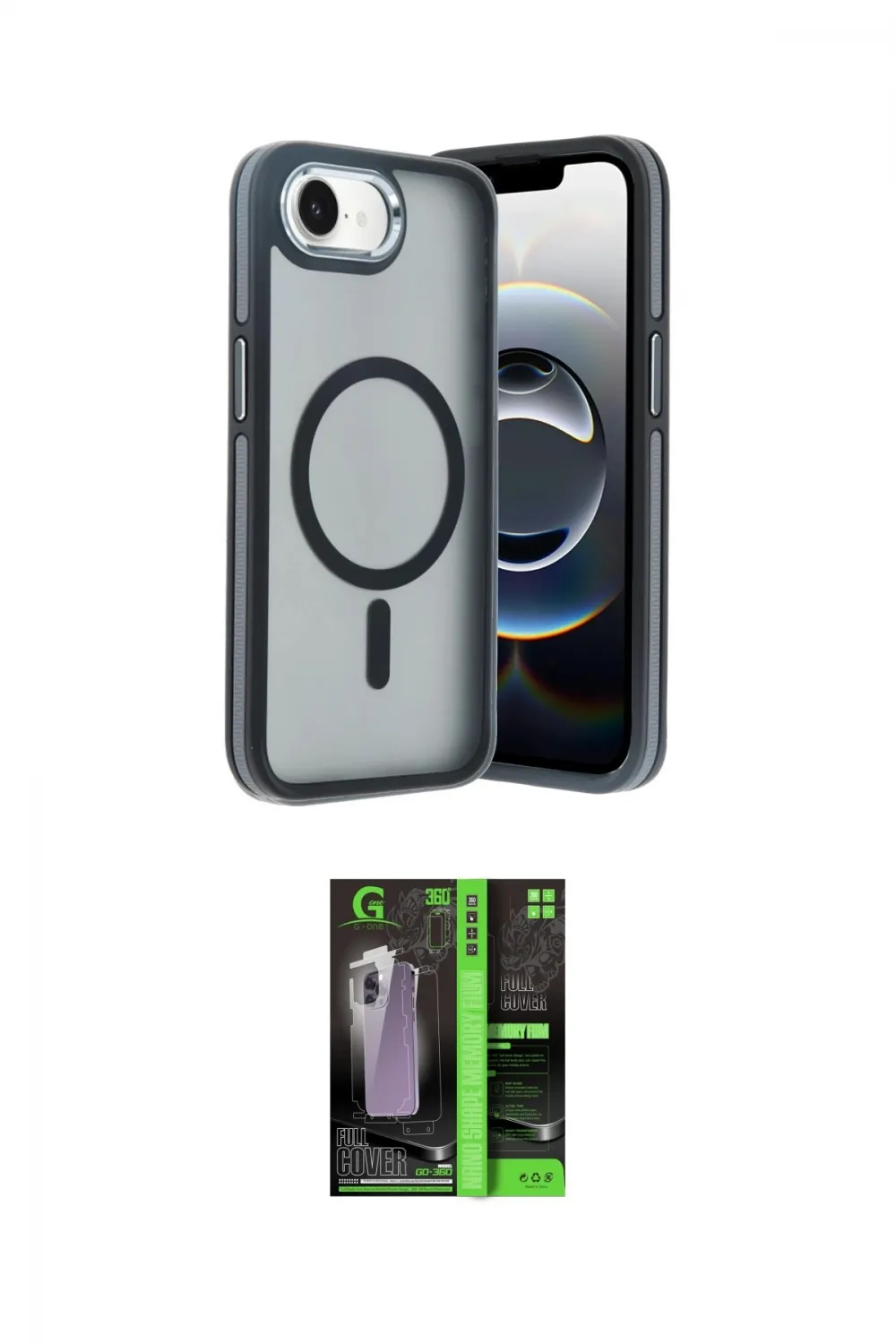 ieg™ iPhone 16E Kılıf Yörünge Klasik - Şeffaf 360 Full Body Arka Koruyucu