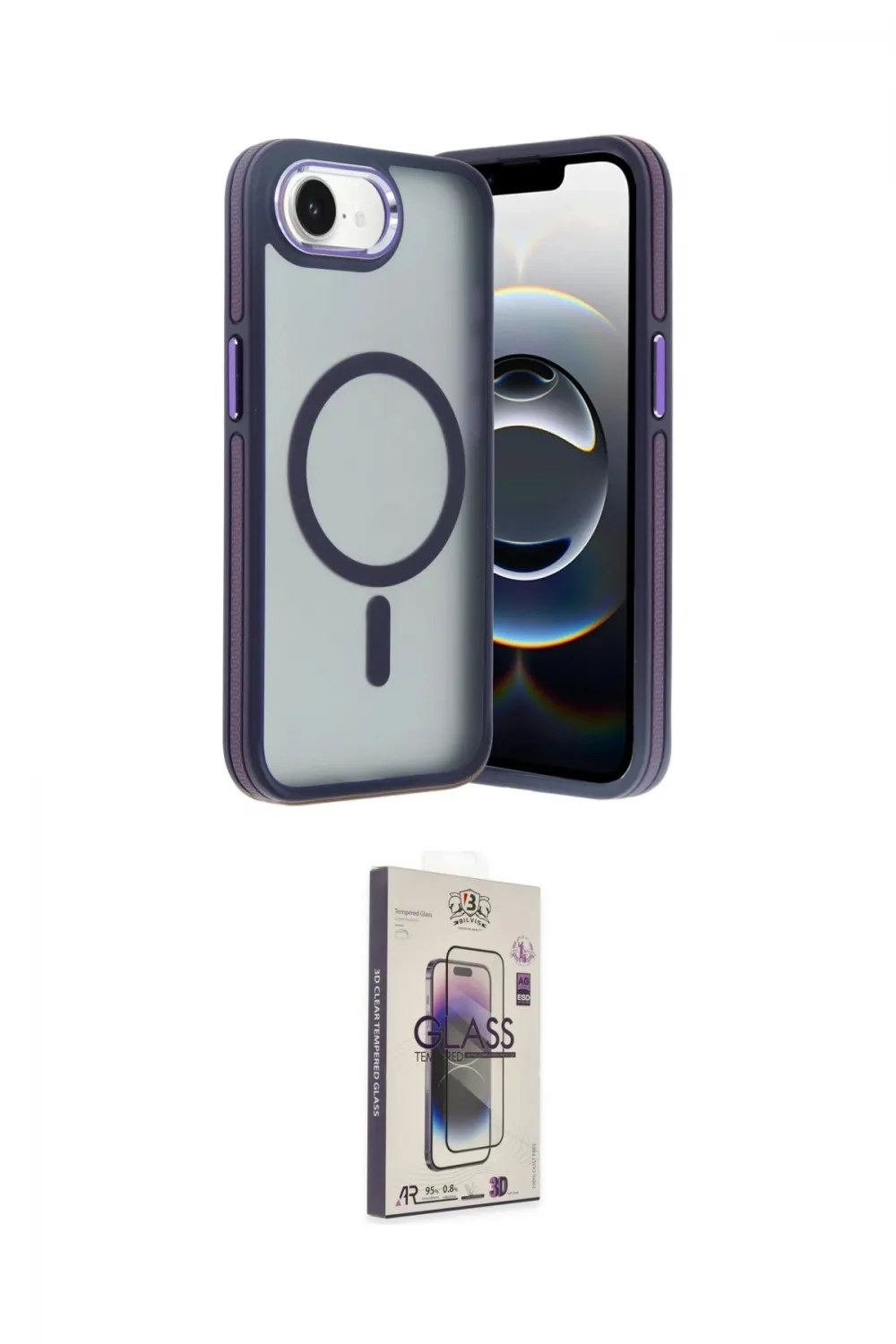 ieg™ iPhone 16E Kılıf Yörünge Klasik - Siyah Bilvis 3D Cam Ekran Koruyucu