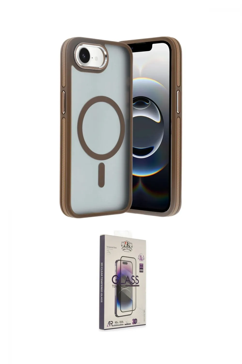 ieg™ iPhone 16E Kılıf Yörünge Klasik - Siyah Bilvis 3D Cam Ekran Koruyucu