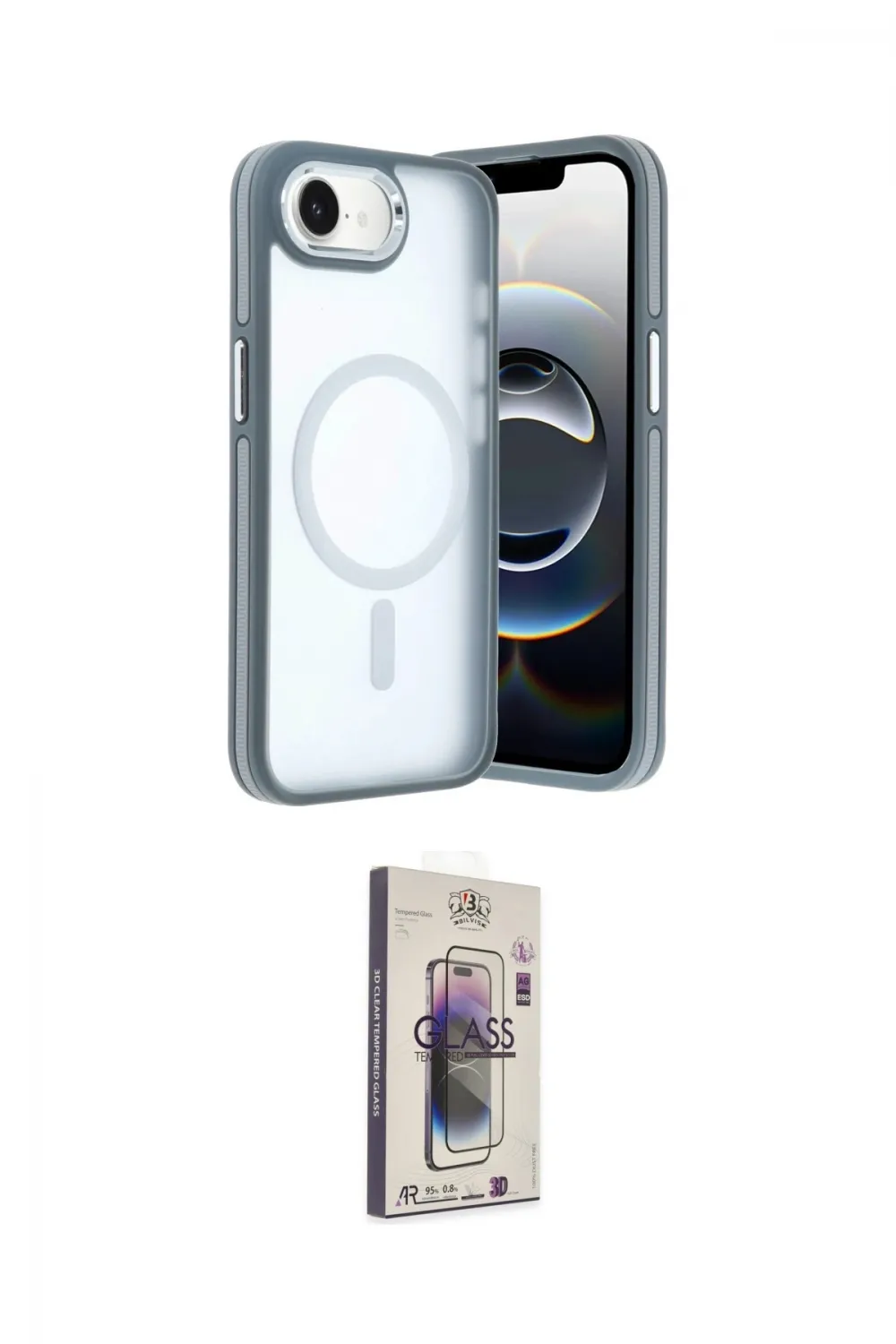 ieg™ iPhone 16E Kılıf Yörünge Klasik - Siyah Bilvis 3D Cam Ekran Koruyucu