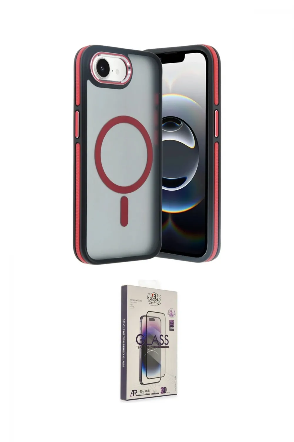 ieg™ iPhone 16E Kılıf Yörünge Klasik - Siyah Bilvis 3D Cam Ekran Koruyucu