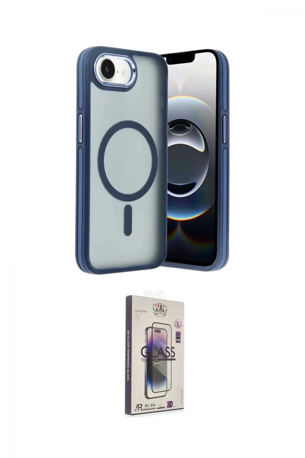 ieg™ iPhone 16E Kılıf Yörünge Klasik - Siyah Bilvis 3D Cam Ekran Koruyucu
