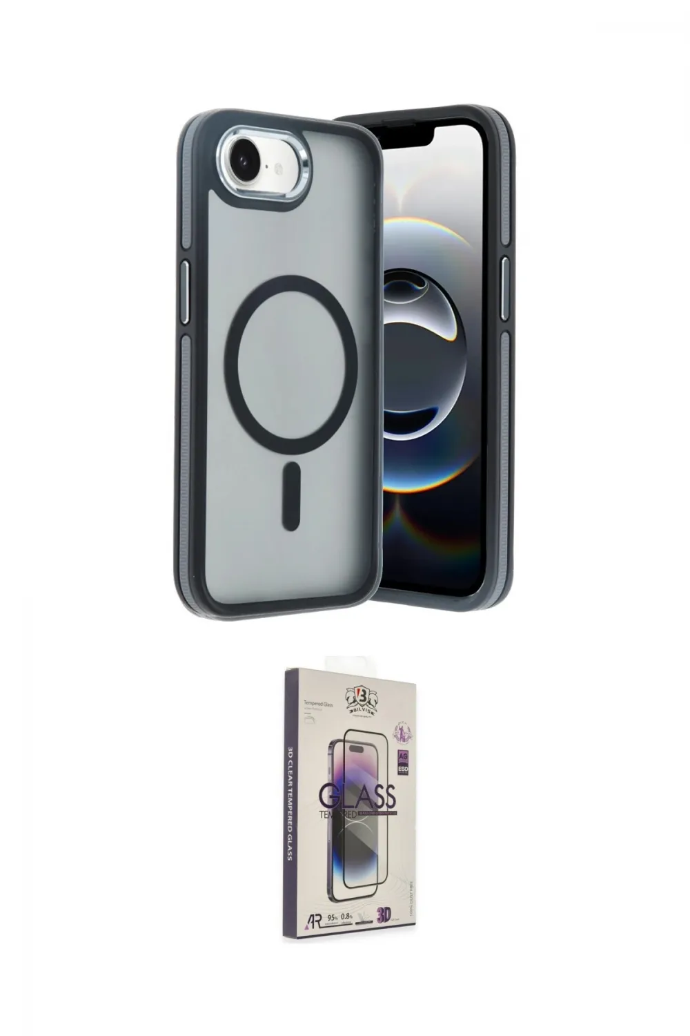 ieg™ iPhone 16E Kılıf Yörünge Klasik - Siyah Bilvis 3D Cam Ekran Koruyucu