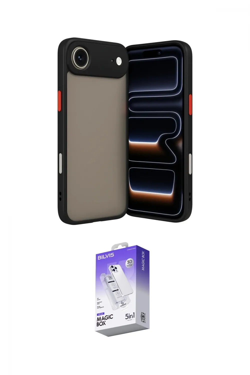 ieg™ iPhone 17 Air Kılıf Ahenk Çizgi Serisi - Siyah Bilvis 5in1 3D Magic Cam Ekran Koruyucu