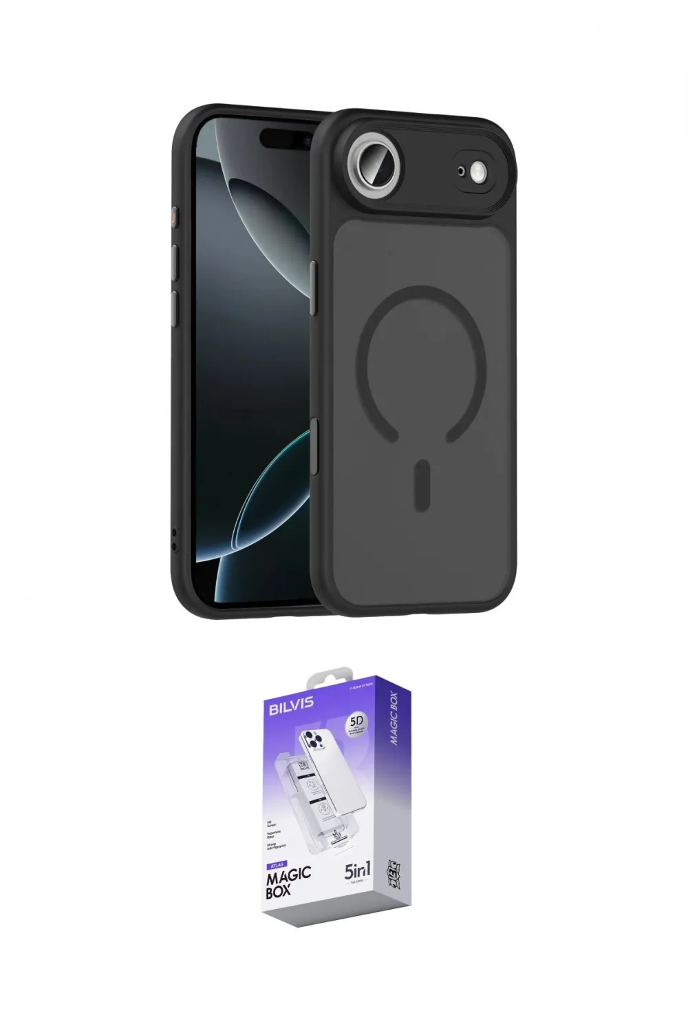 ieg™ iPhone 17 Air Kılıf Doruk Form Serisi - Siyah Bilvis 5in1 3D Magic Cam Ekran Koruyucu
