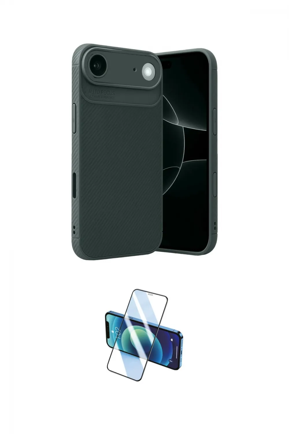ieg™ iPhone 17 Air Kılıf Eksen Form Prime - Siyah 3D Antistatik Cam Ekran Koruyucu
