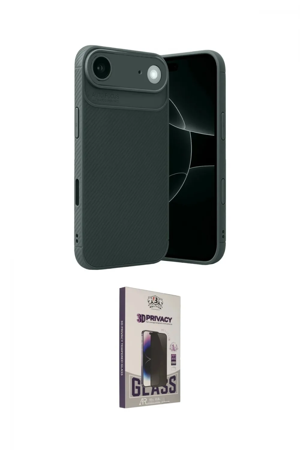 ieg™ iPhone 17 Air Kılıf Eksen Form Prime - Siyah Bilvis Hayalet Cam Ekran Koruyucu