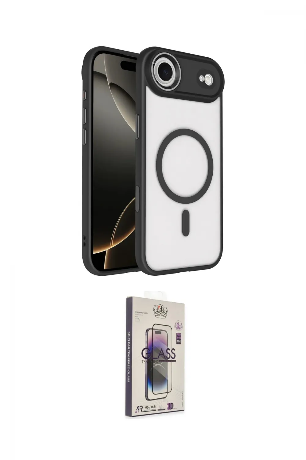 ieg™ iPhone 17 Air Kılıf Kıvılcım Prime - Siyah Bilvis 3D Cam Ekran Koruyucu