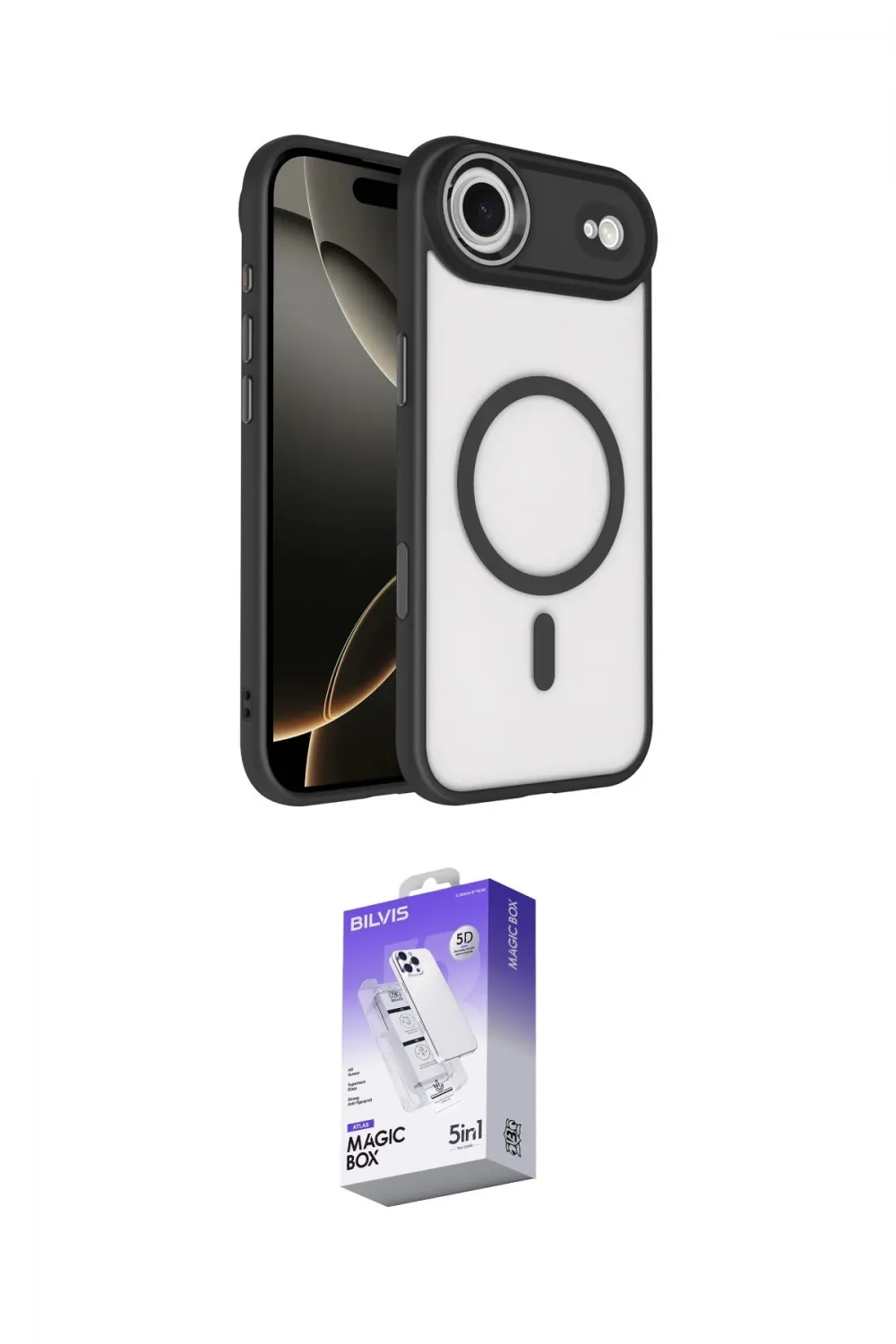 ieg™ iPhone 17 Air Kılıf Kıvılcım Prime - Siyah Bilvis 5in1 3D Magic Cam Ekran Koruyucu
