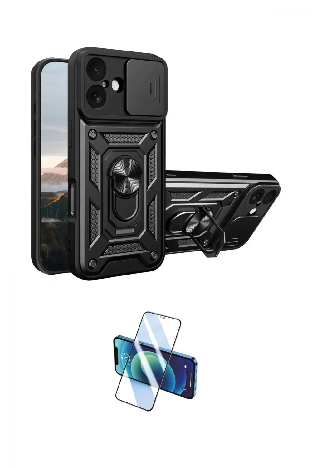 ieg™ iPhone 17 Kılıf Ahenk Klasik - Siyah 3D Antistatik Cam Ekran Koruyucu