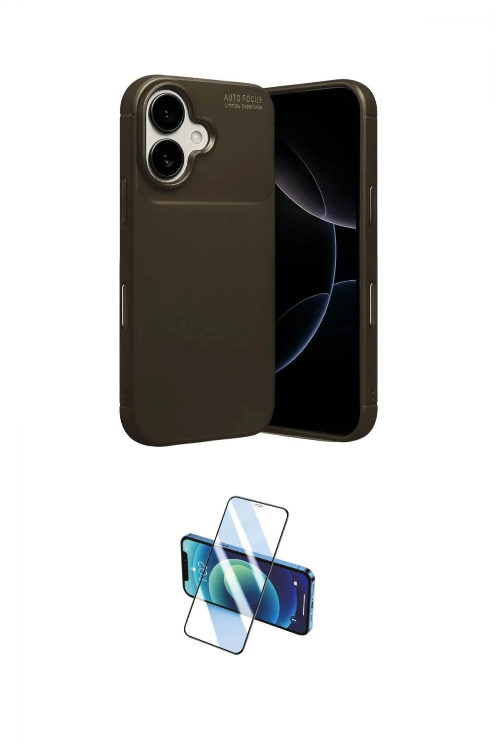 ieg™ iPhone 17 Kılıf Eksen Form Prime - Siyah 3D Antistatik Cam Ekran Koruyucu