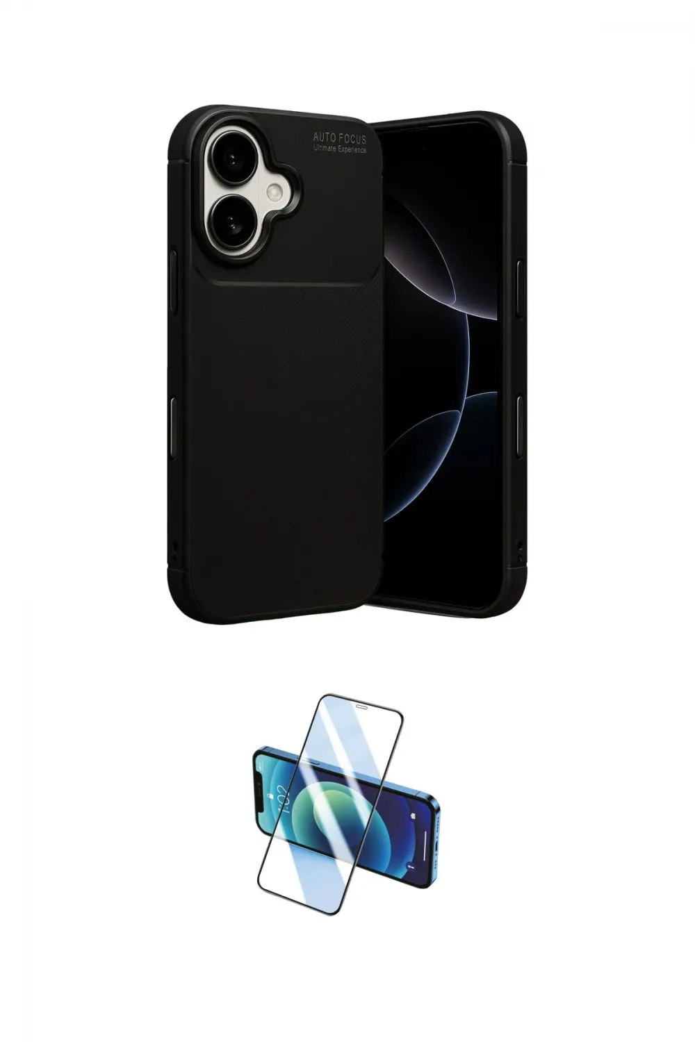 ieg™ iPhone 17 Kılıf Eksen Form Prime - Siyah 3D Antistatik Cam Ekran Koruyucu