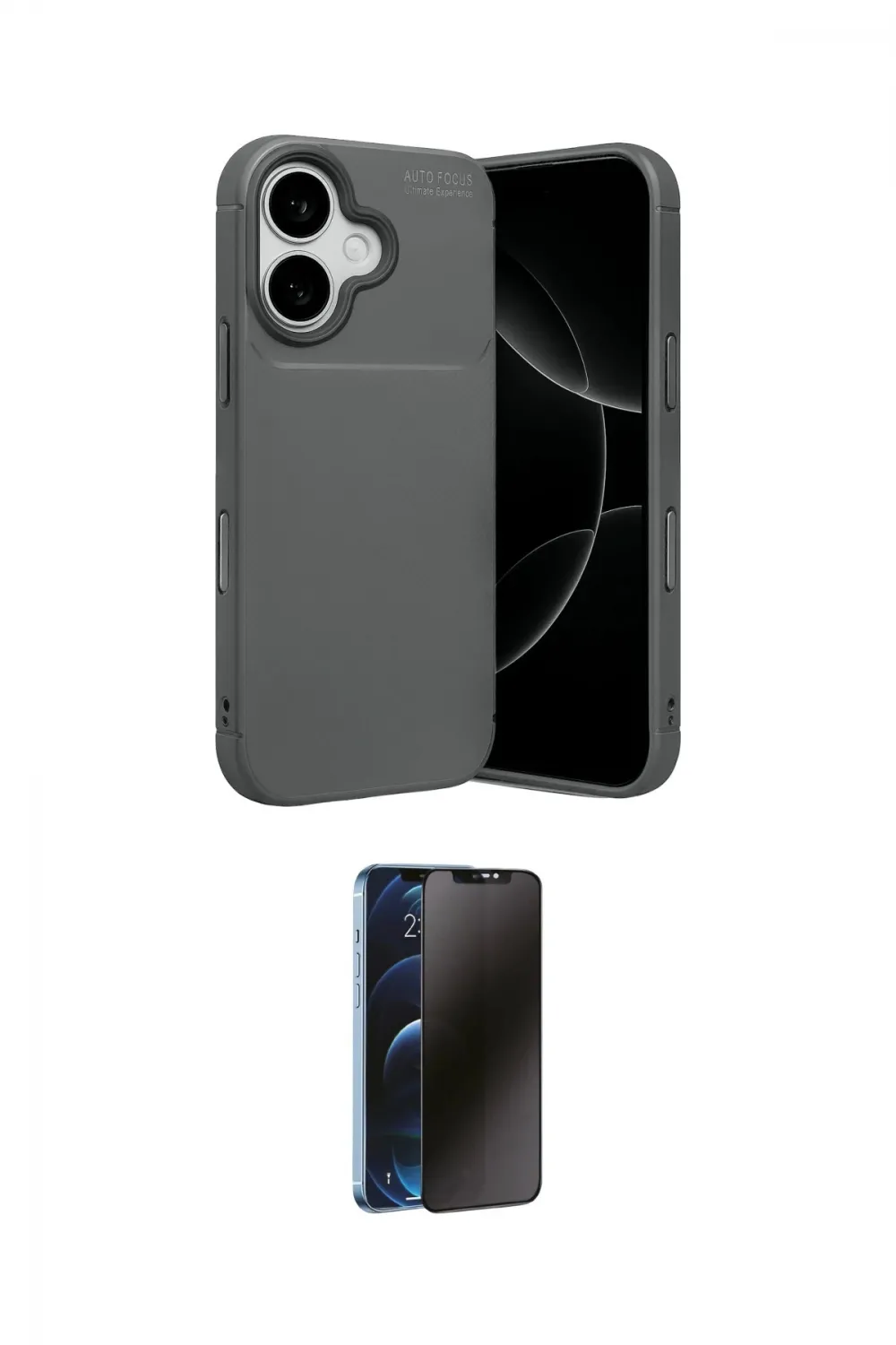 ieg™ iPhone 17 Kılıf Eksen Form Prime - Siyah 3D Antistatik Hayalet Cam Ekran Koruyucu