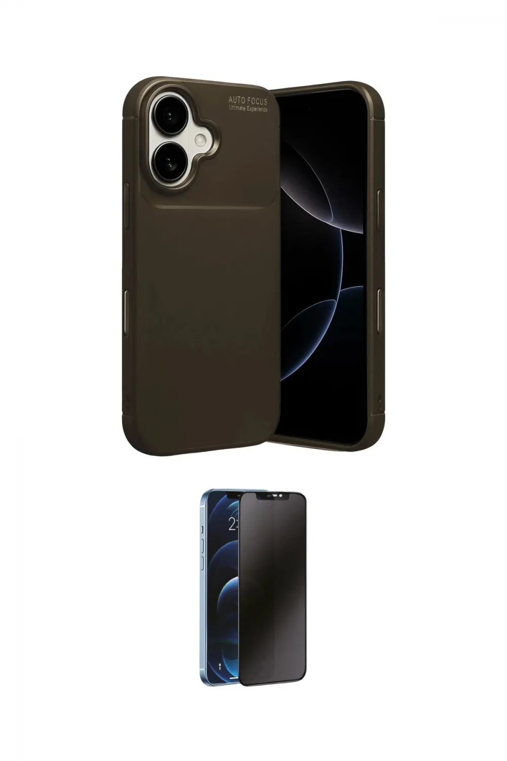 ieg™ iPhone 17 Kılıf Eksen Form Prime - Siyah 3D Antistatik Hayalet Cam Ekran Koruyucu