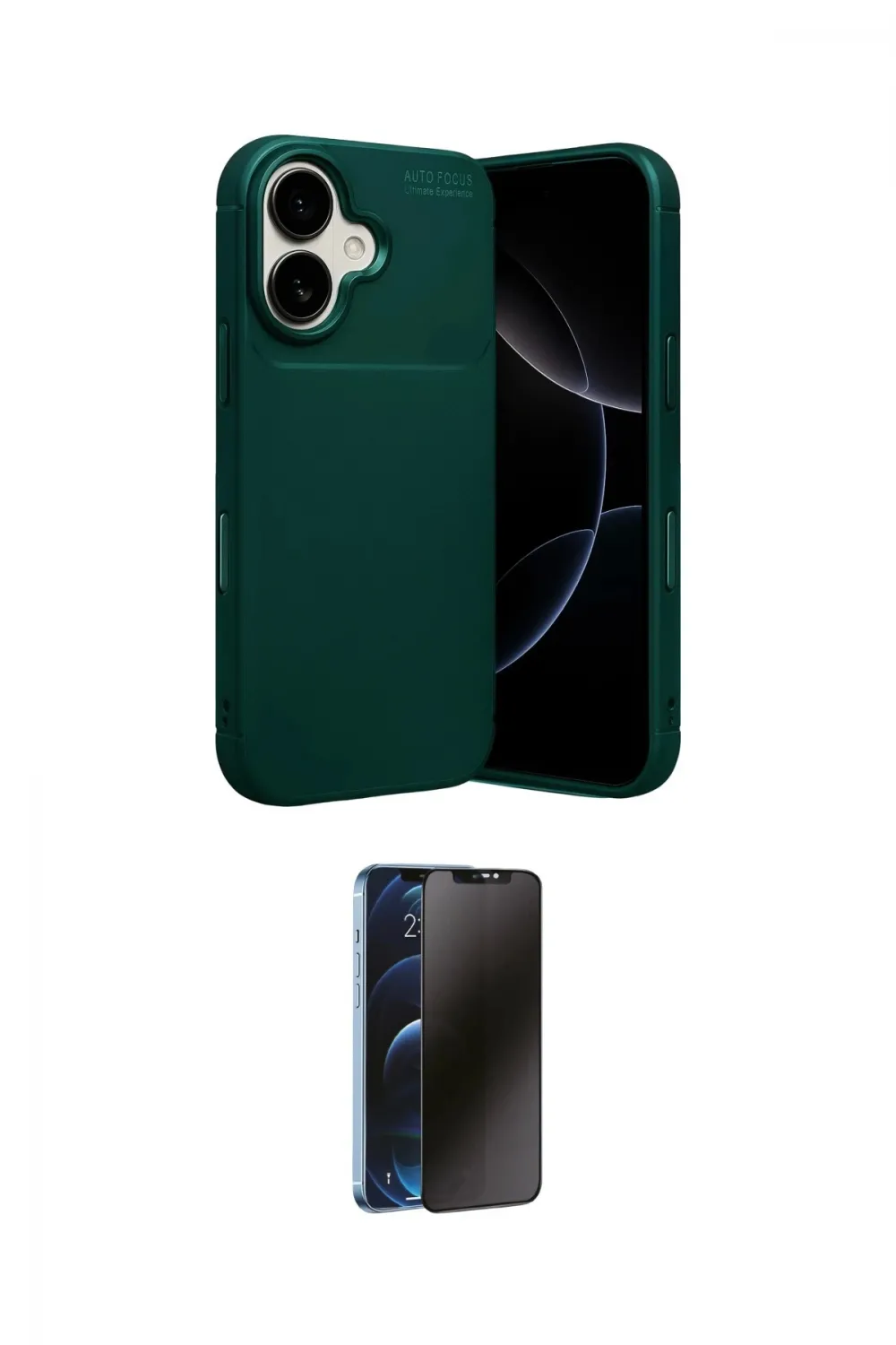 ieg™ iPhone 17 Kılıf Eksen Form Prime - Siyah 3D Antistatik Hayalet Cam Ekran Koruyucu